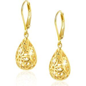 Women's14K Gold French Style Leverback lightweight Teardrop Dangle Drop Earring